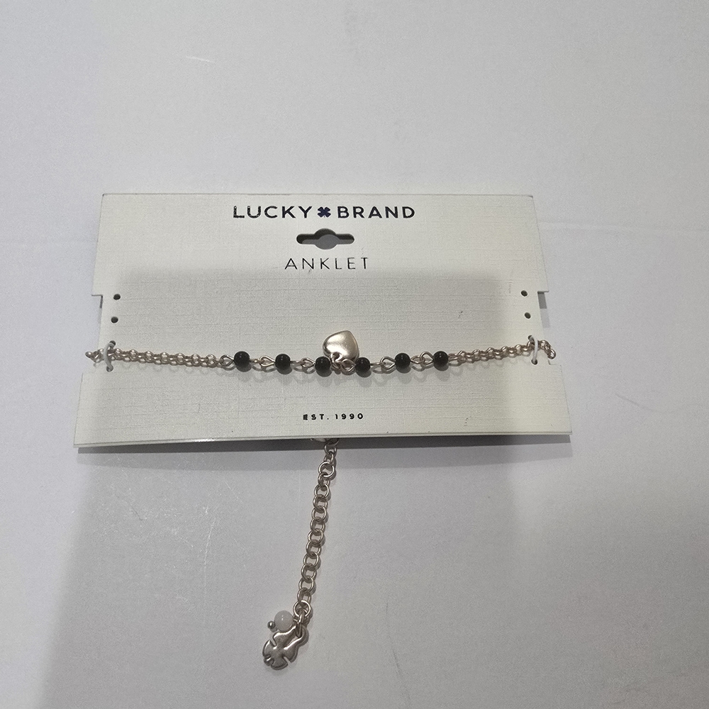 Lucky Brand Silver and Black Beaded Anklet